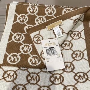 Tan and White Michael Kors Logo Scarf